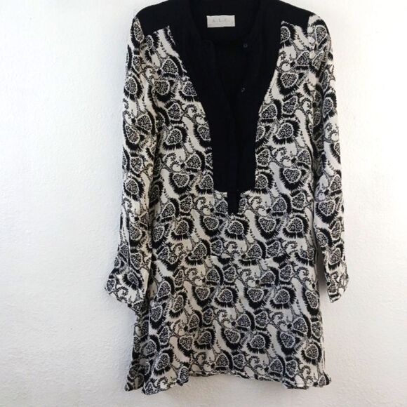 A.L.C. Silk Mini Dress long sleeve  Black and White M - Picture 1 of 8